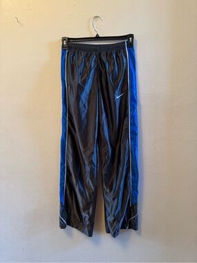 EUC- Vintage Nike Shiny Nylon Track Pants – Dark Grey with Royal Blue Sides
